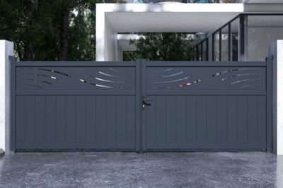 Portail battant ajustable en largeur 4m HALTI H.140cm alu gris