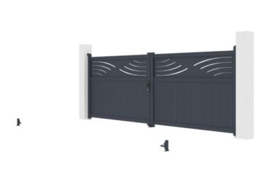 Portail battant ajustable en largeur 4m HALTI H.140cm alu gris