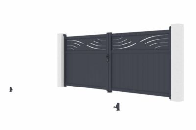 Portail battant ajustable en largeur 4m HALTI H.160cm alu gris