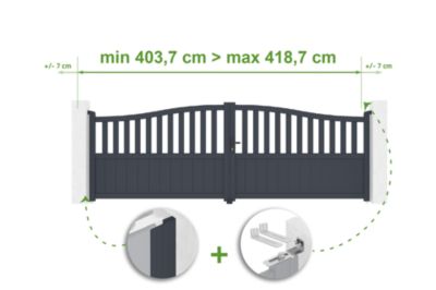 Portail battant ajustable en largeur 4m MEIJE H.140cm alu gris