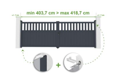 Portail battant ajustable en largeur 4m SANTIS H.140cm alu gris