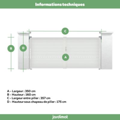 Portail battant alpes 350x160 cm Blanc 9016 Jardimat