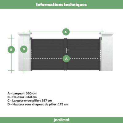 Portail battant alpes 350x160 cm Noir 9005 Jardimat