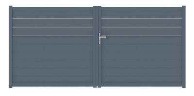 Portail battant alpes trio 350x164,5 cm Gris anthracite 7016 Jardimat