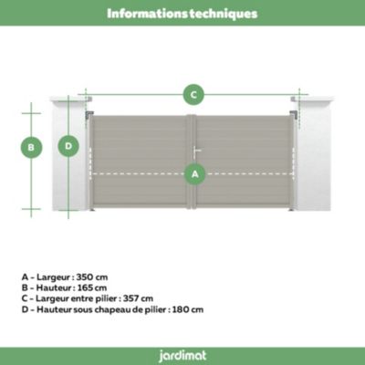 Portail battant Alpes trio 350x164,5 cm Taupe 7039 Jardimat