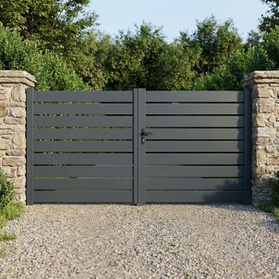 Portail battant aluminium ajouré H 1m60 x P 4m Gris 7016
