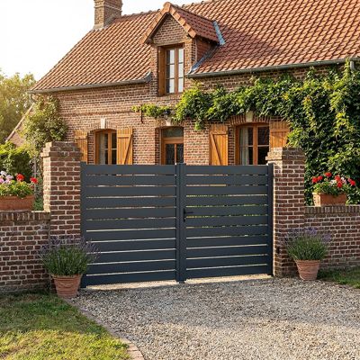 Portail battant aluminium ajouré H 1m60 x P 4m Gris 7016