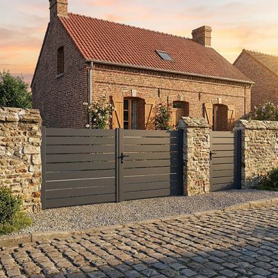 Portail battant aluminium ajouré H 1m60 x P 4m Gris 7016