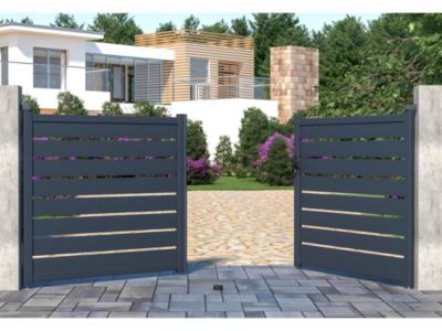 Portail battant aluminium ajouré L355 x H166 cm anthracite - PRIMO