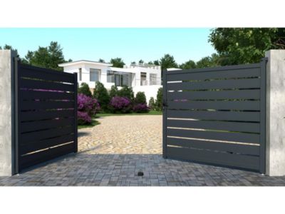 Portail battant aluminium ajouré L397 x H183 cm anthracite - PRIMO