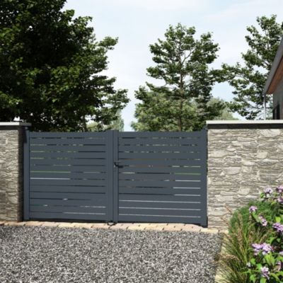 Portail battant aluminium gris 7016 texturé l.356 x h.151 cm Belty Maty