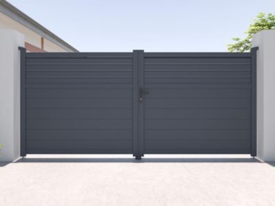 Portail battant aluminium persienné L355 x H166 cm anthracite - VIAZO