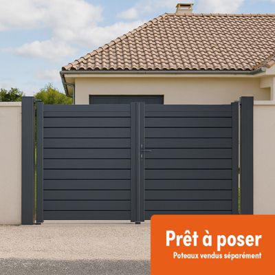 Portail battant Aluminium Persienne Largeur 4m Hauteur 1m75 Gris anthracite Prêt à poser