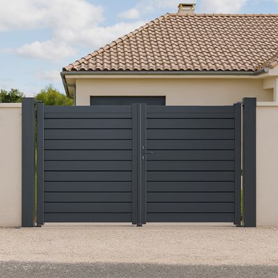 Portail battant Aluminium Persienne Largeur 4m Hauteur 1m75 Gris anthracite Prêt à poser