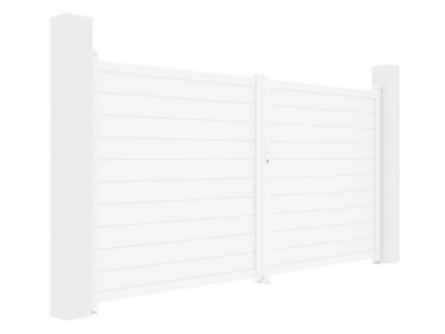 Portail battant aluminium plein L355 x H181 cm blanc - NAZARIO