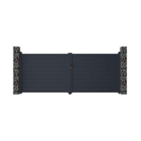 Portail battant aluminium plein L397 x H166 cm anthracite - NAZARIO