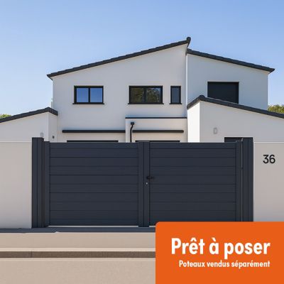 Portail battant Aluminium Plein Largeur 4m Hauteur 1m60 Gris anthracite Prêt à poser