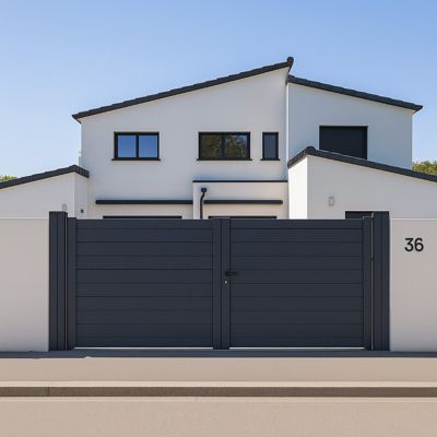 Portail battant Aluminium Plein Largeur 4m Hauteur 1m60 Gris anthracite Prêt à poser