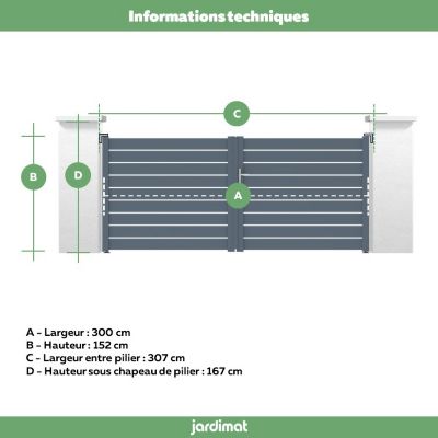 Portail battant aluminium Rioz 300X155cm Jardimat