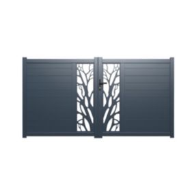 Portail battant aluminium semi ajouré à motifs L307 x H187 cm anthracite LABRIT II