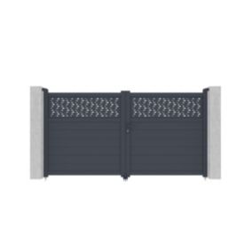 Portail battant aluminium semi plein à motifs L305 x H166 cm anthracite - BAZIO