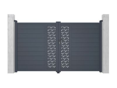 Portail battant aluminium semi plein à motifs L305 x H180 cm anthracite GREGOR