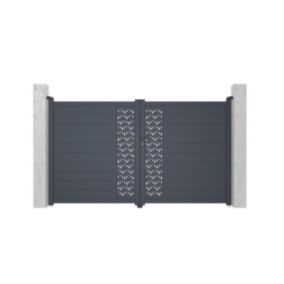 Portail battant aluminium semi plein à motifs L305 x H181 cm anthracite GREGOR