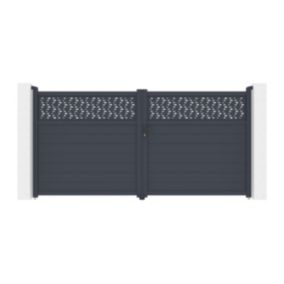 Portail battant aluminium semi plein à motifs L355 x H181 cm anthracite - BAZIO