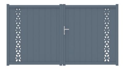 Portail battant auteuil géométrique 300x165,5 cm Gris anthracite 7016 Jardimat