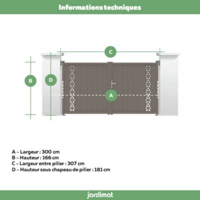 Portail battant auteuil géométrique 300x165,5 cm Gris beige 7006 Jardimat