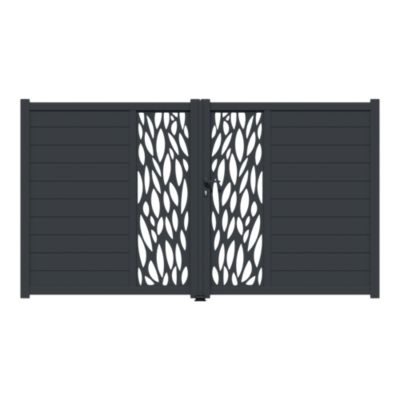 Portail battant avec panneau décoratif feuille aluminium gris l.300cm x H.167,8 x P.4 cm Neva Klikstrom