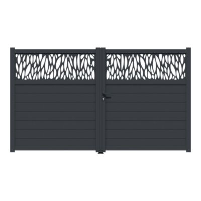 Portail battant avec panneau décoratif feuille aluminium gris l.300cm x H.174,8 x P.4 cm Neva Klikstrom