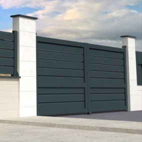 Portail battant brise vue motorisé (Gris Anthracite - Longueur 3000 x Hauteur 1580 mm)