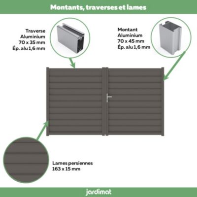 Portail battant cesson 350x176 cm Gris taupe 2900 Jardimat