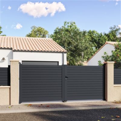 Portail battant en aluminium Azyr 3.56X1.39M gris anthracite 7016