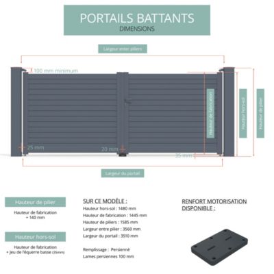 Portail battant en aluminium Azyr 3.56X1.39M gris anthracite 7016