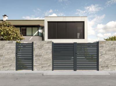 Portail battant en aluminium Crozon gris - 300 x h.160 cm