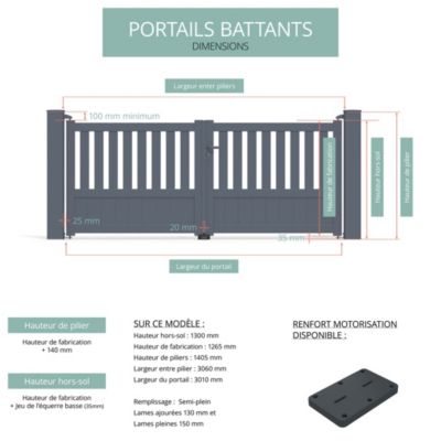 Portail battant en aluminium Duny 3.06X1.20m gris anthracite 7016
