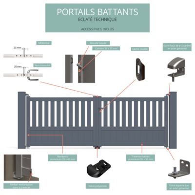 Portail battant en aluminium Duny 3.06X1.20m gris anthracite 7016