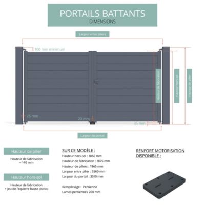 Portail battant en aluminium ILY l.3.56 x h.1.83 m gris 7016