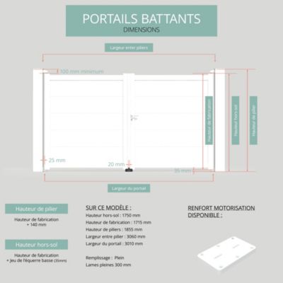 Portail battant en aluminium MARYN 3.06X1.65 9016