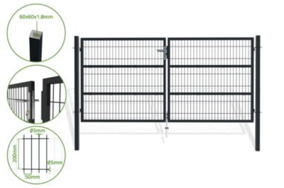 Portail battant grillagé 3m RAZO H.140cm Gris