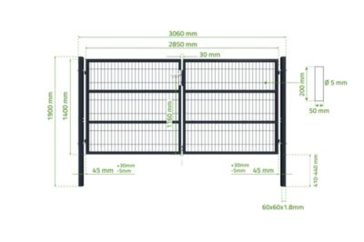 Portail battant grillagé 3m RAZO H.140cm Gris