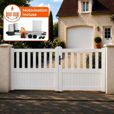 Portail battant électrique PVC blanc avec moteur Sentinel H 125 x L 350 ÉTRETAT