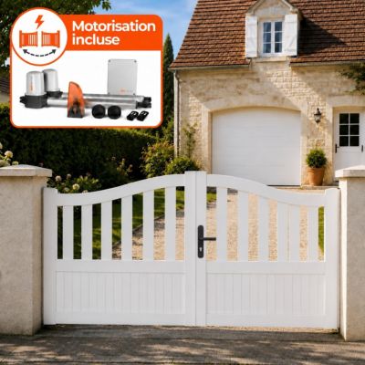 Portail battant électrique PVC blanc avec moteur Sentinel H 146 x L 350 BREST GALBÉ