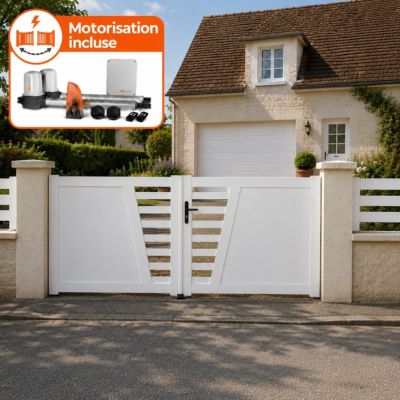 Portail battant électrique PVC blanc avec moteur Sentinel H 160 x L 350 CAMBRAI