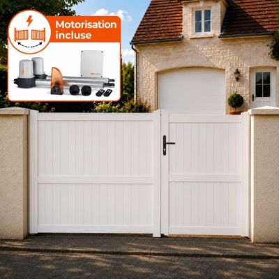 Portail battant électrique PVC blanc avec moteur Sentinel H 180 x L 250 GUÉRANDE