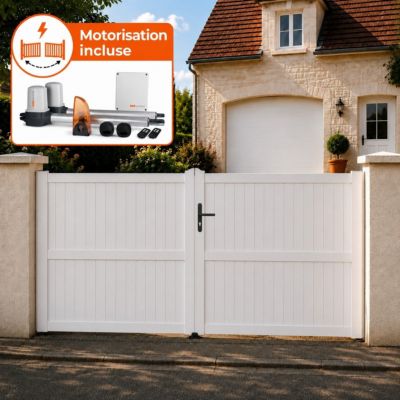 Portail battant électrique PVC blanc avec moteur Sentinel H 180 x L 300 GUÉRANDE