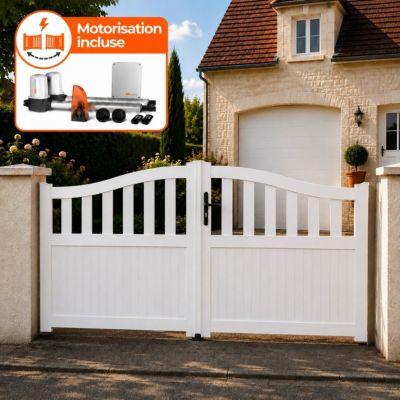 Portail battant électrique PVC blanc avec moteur Sentinel H 180 x L 350 HAMBOURG GALBÉ