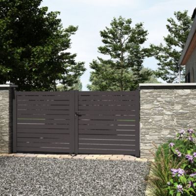 Portail battant manuel aluminium gris 2900 sablé L.356 x l.151 cm Belty Maty